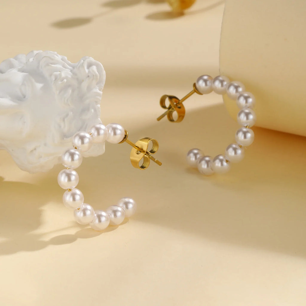 Vintage Pearl Hoop Earrings – Hypoallergenic Stainless Steel Pearl Hoop Earrings SPOT