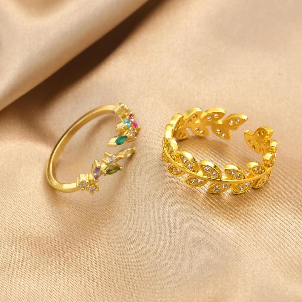Adjustable Leaf Ring Women – CZ Crystal Gold Stackable Ring Fashion Ring SPOT