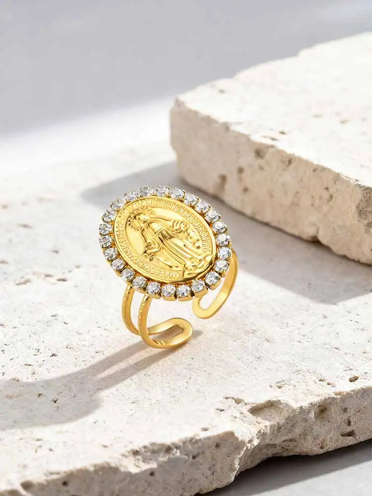Virgin Mary Ring 18K Gold Stainless Steel – Catholic Faith Gift Religious Faith Ring SPOT