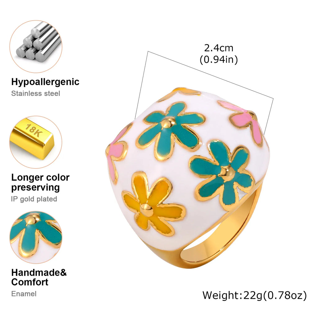 Chunky Flower Ring Women – 18K Gold Plated Stainless Steel Gold Plated Ring SPOT
