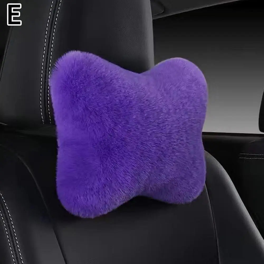 Plush Car Neck & Lumbar Pillow – Soft Universal Headrest Cushion Car Neck Pillow SPOT Purple