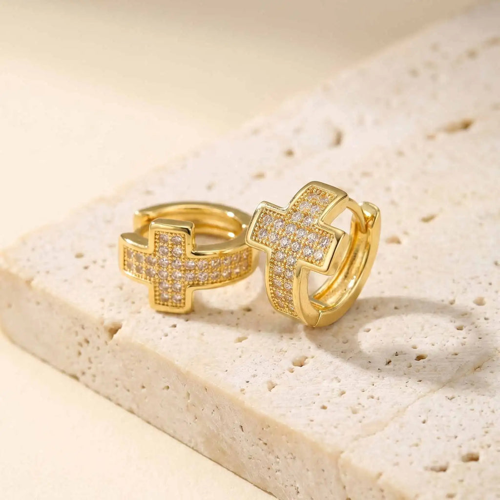 Cross Hoop Earrings with Cubic Zirconia | Gold & Silver Hoop Earrings SPOT