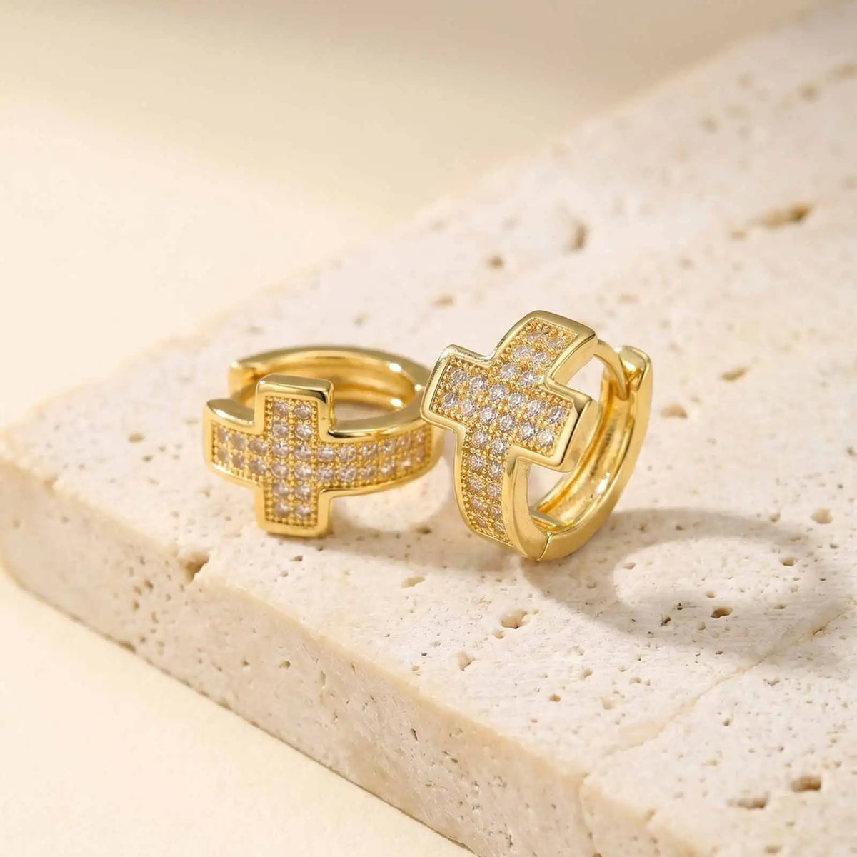 Cross Hoop Earrings with Cubic Zirconia | Gold & Silver Hoop Earrings SPOT