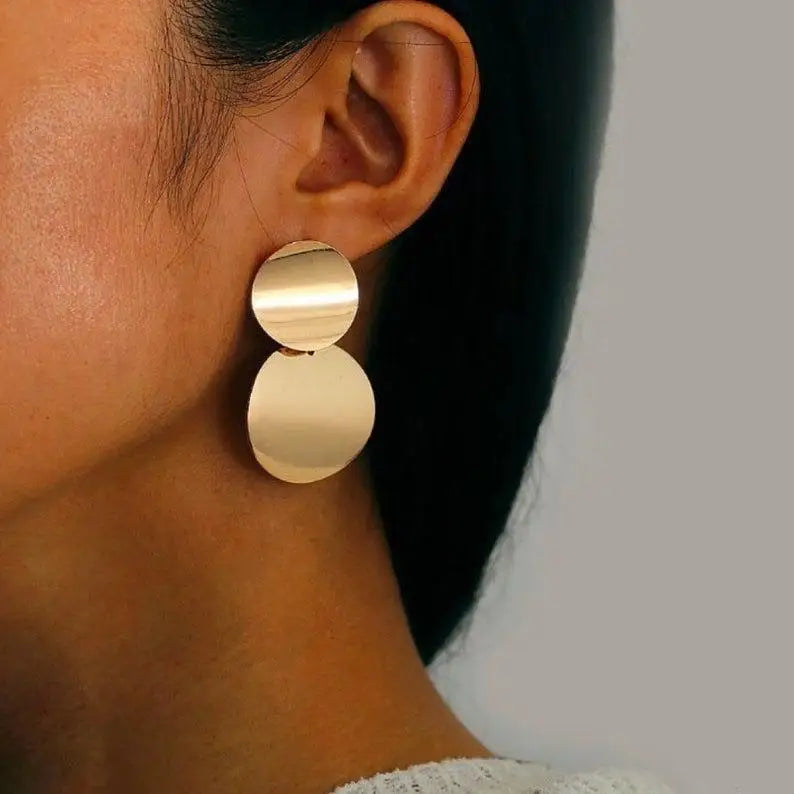 Women's Double Disc Drop Earrings – 14K Gold Plated Steel Drop Earrings SPOT Default Title