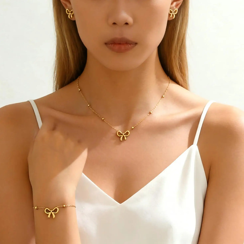 Stainless Steel Bowknot Jewelry Set – Necklace, Bracelet & Earrings Jewelry Set SPOT