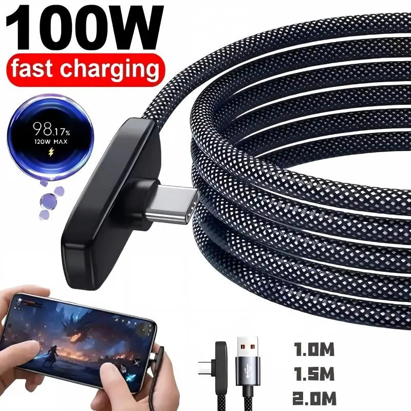90° Elbow 100W USB-C Fast Charging Cable – 6A PD Game Cable USB-C Charging Cable SPOT