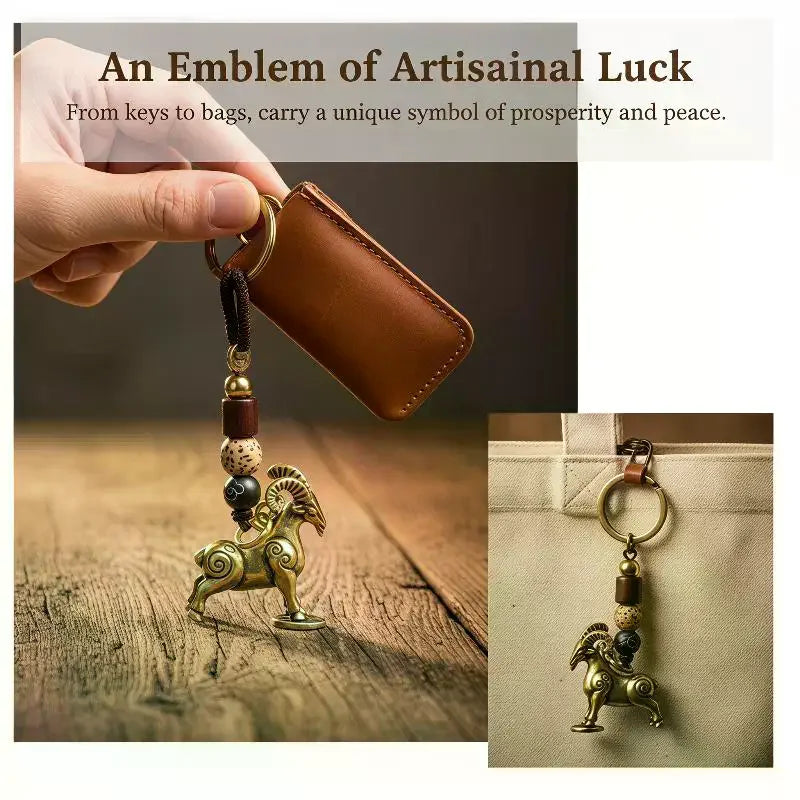 Brass Chinese Zodiac Goat Keychain – Antique Copper Pendant Keychain Ornament SPOT