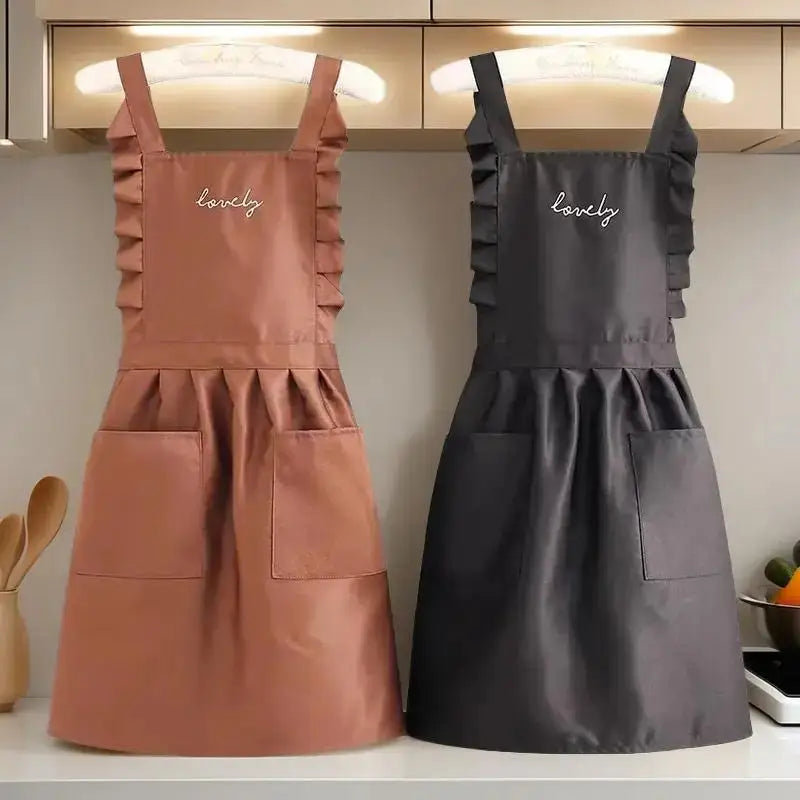 Polka Dot Ruffle Kitchen Apron – Waterproof Canvas & Large Pocket Kitchen Apron SPOT