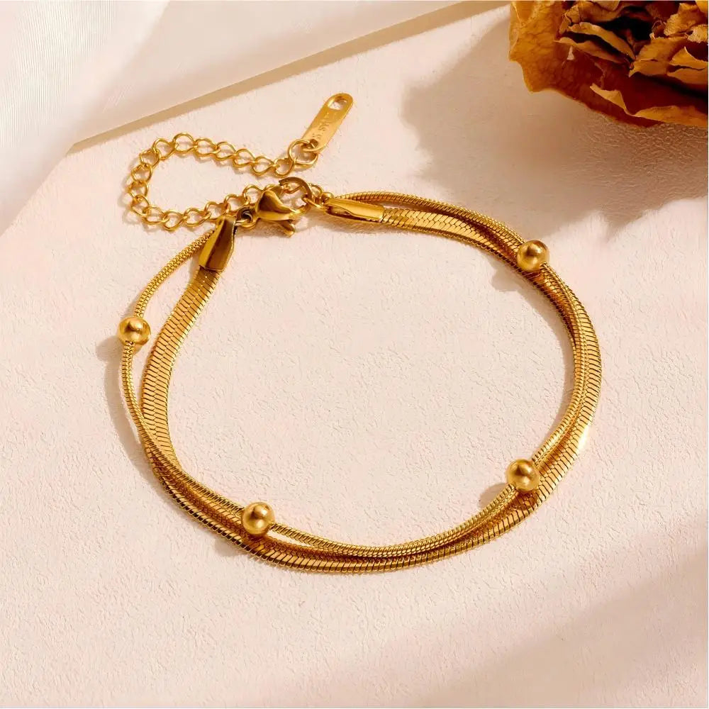 Double Layer Gold Anklet – 316L Stainless Steel Waterproof Fashion Anklet SPOT