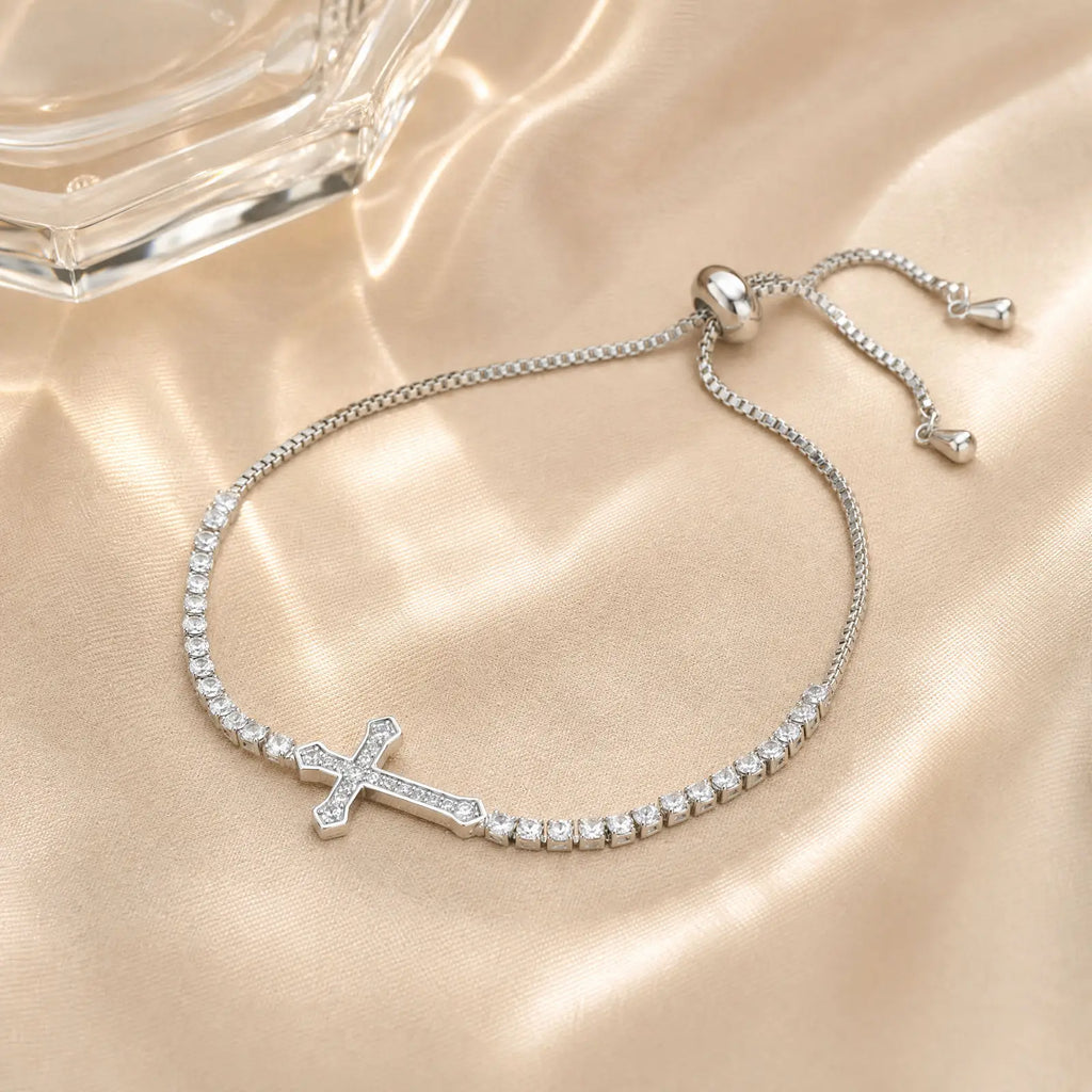 CZ Cross Tennis Bracelet – 18K Gold Plated, Hypoallergenic CZ Link Bracelet SPOT