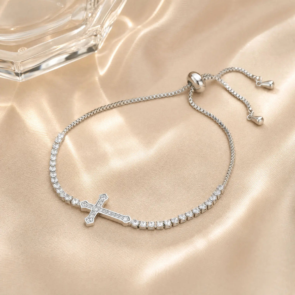 CZ Cross Tennis Bracelet – 18K Gold Plated, Hypoallergenic CZ Link Bracelet SPOT