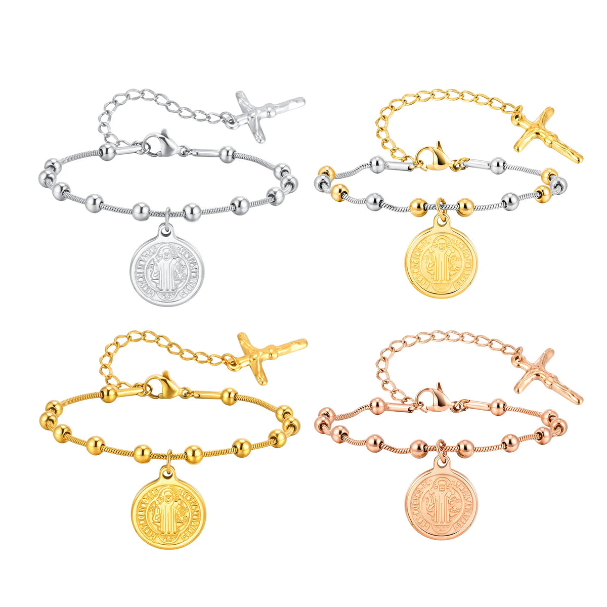 St. Benedict Cross Bracelet – Gold Plated Stainless Steel Religious Bracelet SPOT