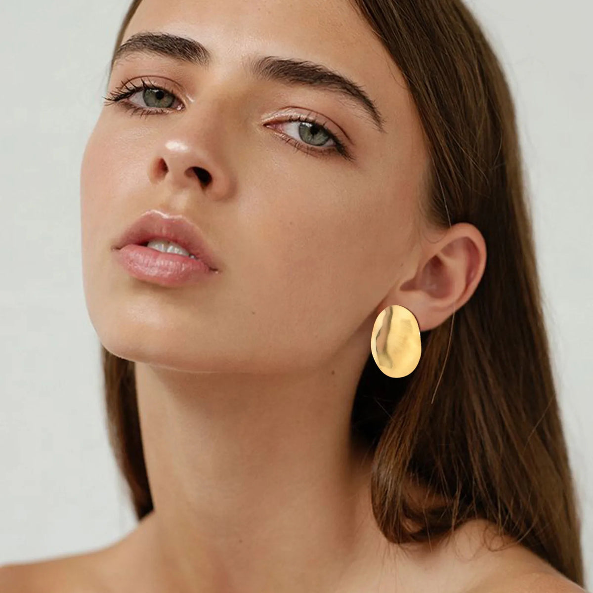 Meaeguet Matte Oval Stud Earrings – Stainless Steel, Gold Stud Earrings SPOT Gold Color