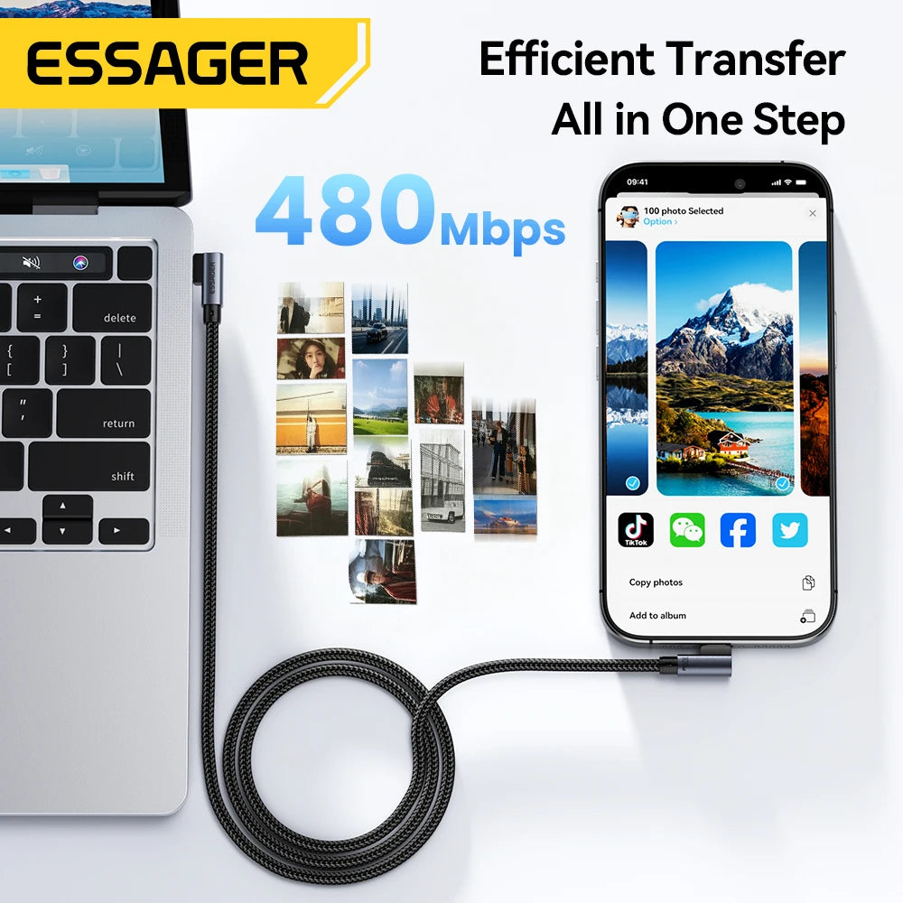 Essager 100W Elbow USB-C to USB-C Fast Charging Cable USB-C Charging Cable SPOT
