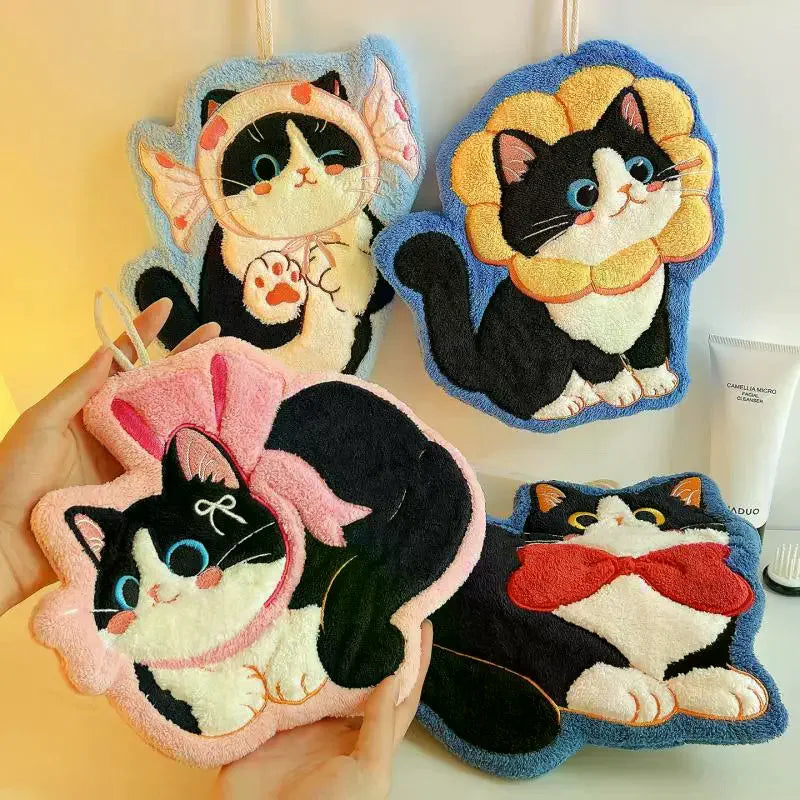 Kawaii Cat Coral Fleece Hand Towel – Soft & Absorbent Hand Towel SPOT