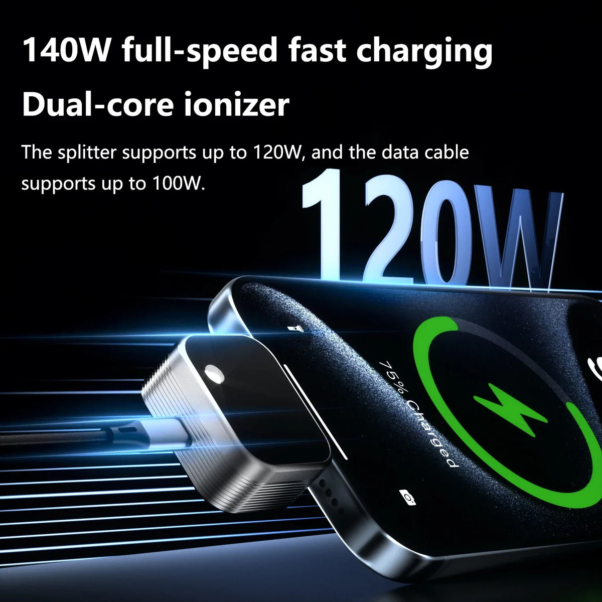 140W GaN USB-C Fast Charger – AI Auto Power-Off, QC & PD USB-C Fast Charger SPOT