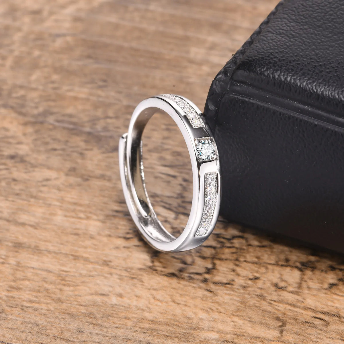 Adjustable CZ Silver-Tone Ring – Couples Wedding Band Gift Fashion Ring SPOT
