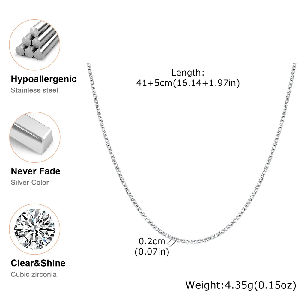 Stainless Steel CZ Tennis Necklace – 2mm Cubic Zirconia Choker Tennis Choker Necklace SPOT NC-2895S