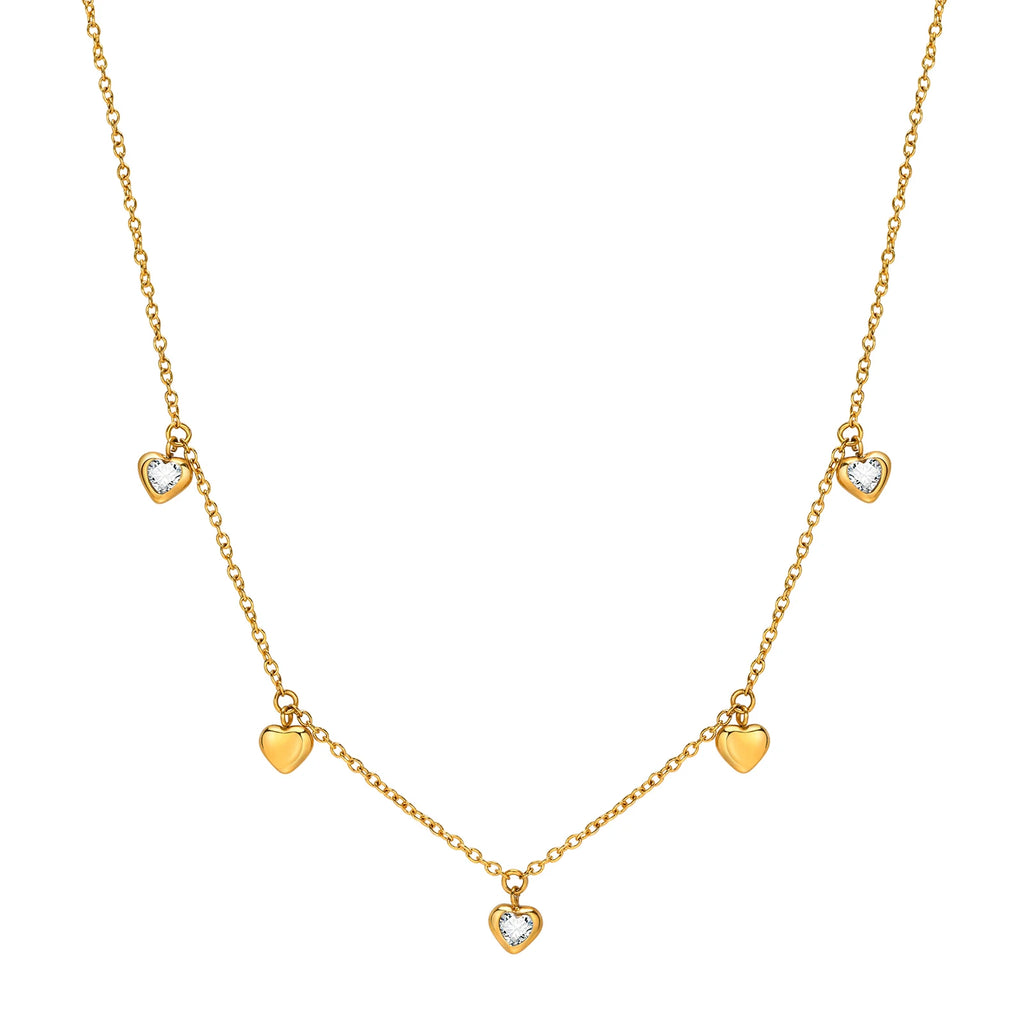Cubic Zirconia Heart Pendant Necklace – Gold Stainless Steel Heart Pendant Necklace SPOT Default Title