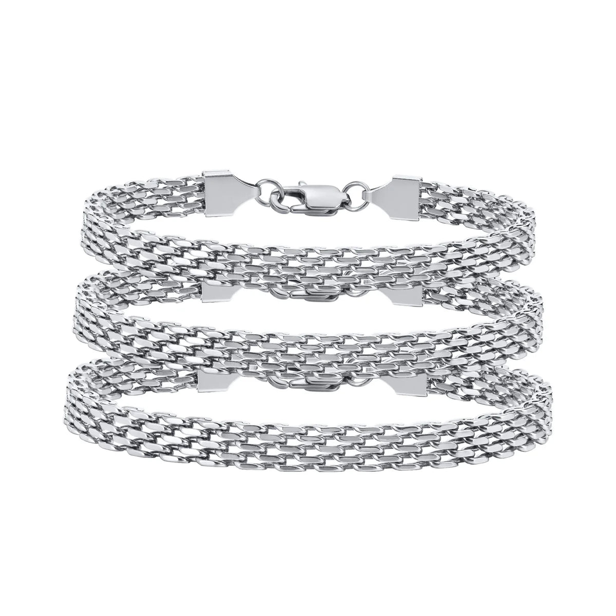 6mm Mesh Chain Bracelet – 18K Gold Plated Stainless Steel Chain Link Bracelet SPOT Silver Color Chain 21cm(8.27inch)
