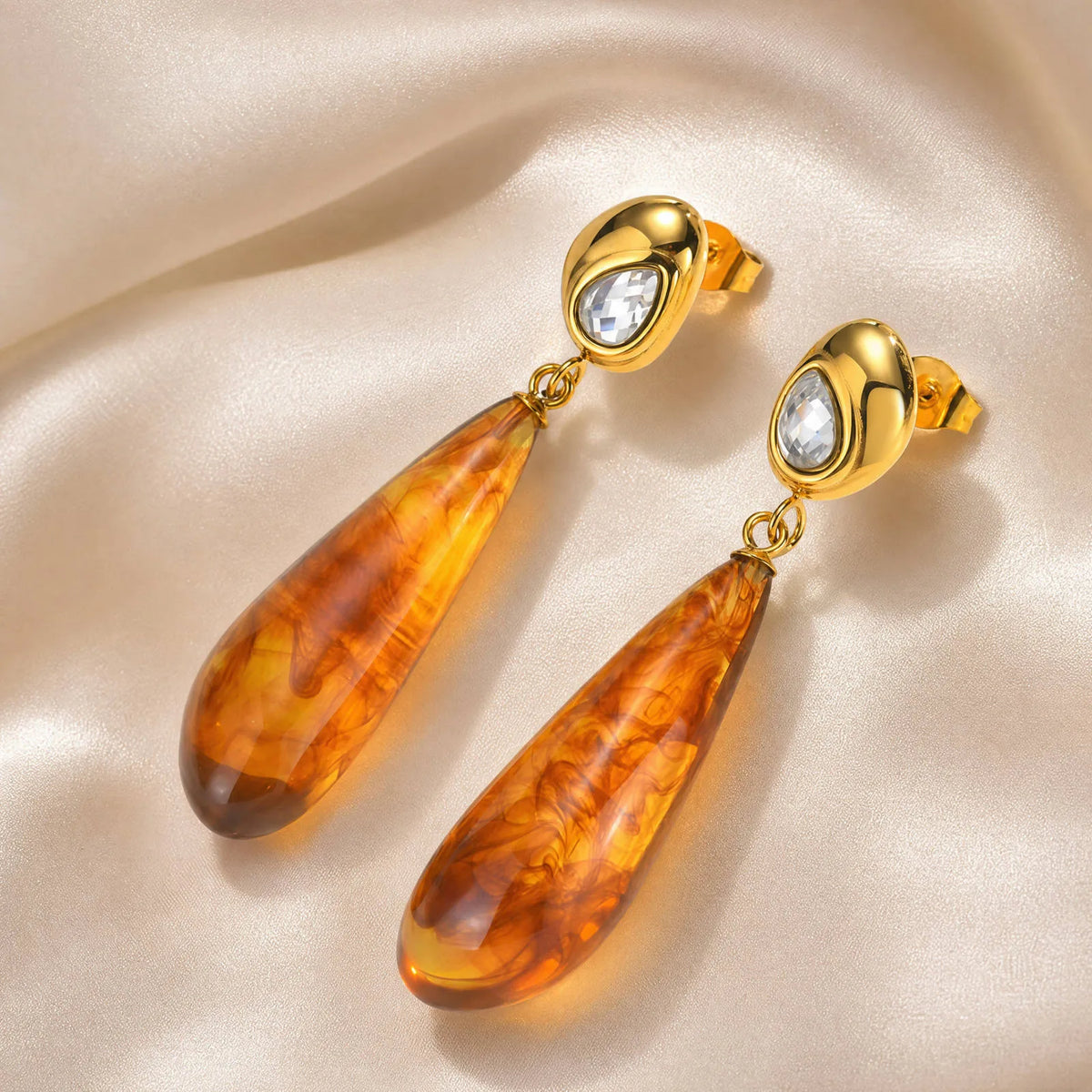 Amber Resin Teardrop Earrings – 18K Gold Plated Dangle Drop Dangle Earrings SPOT