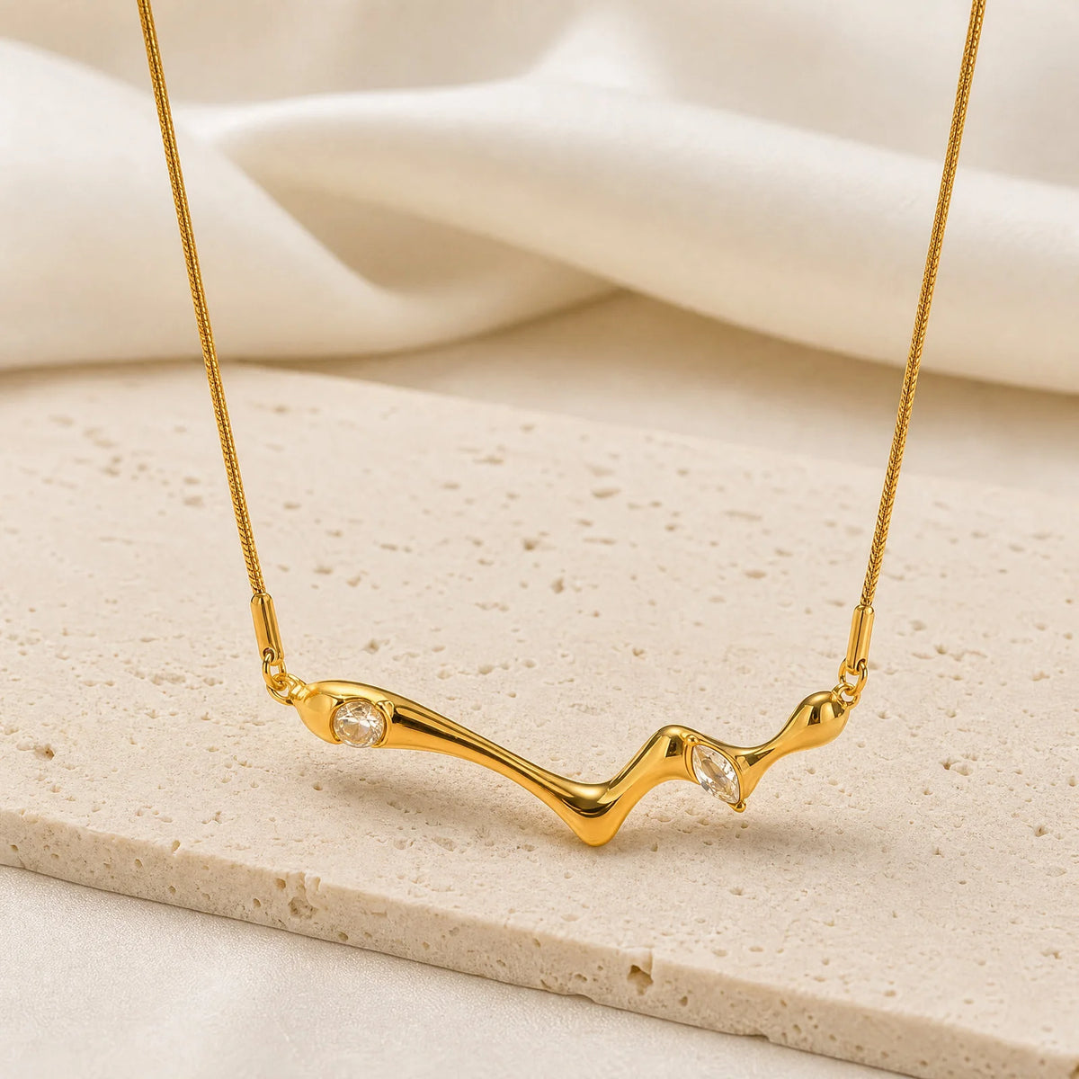 CZ Wave Necklace – 18K Gold Plated Stainless Steel Pendant Pendant Necklace SPOT