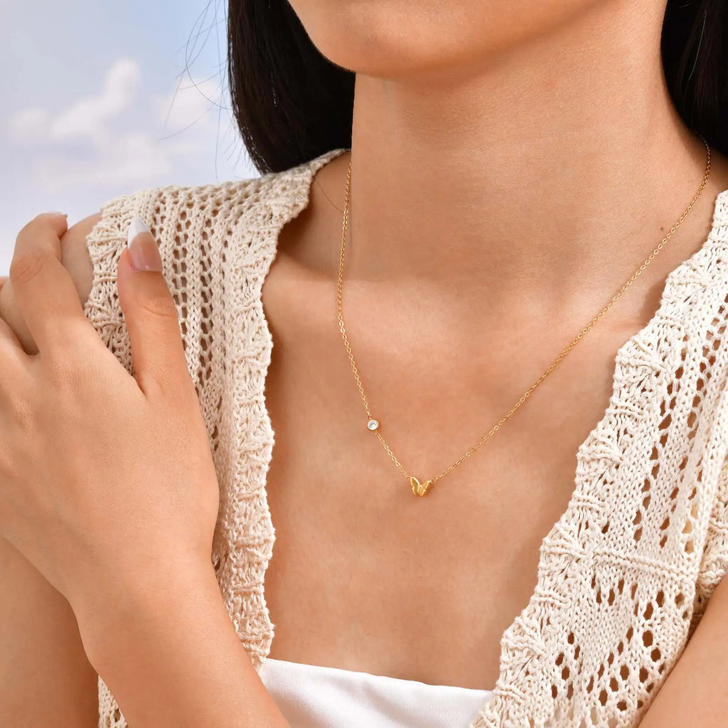 Butterfly Necklace 18K Gold Plated Stainless Steel CZ Pendant Pendant Necklace SPOT