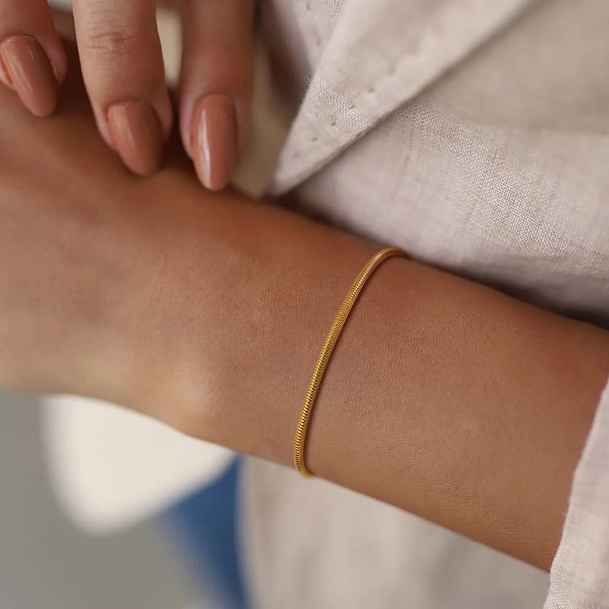 Women's Snake & Herringbone Chain Bracelet – 18K Gold Plated Chain Link Bracelet SPOT