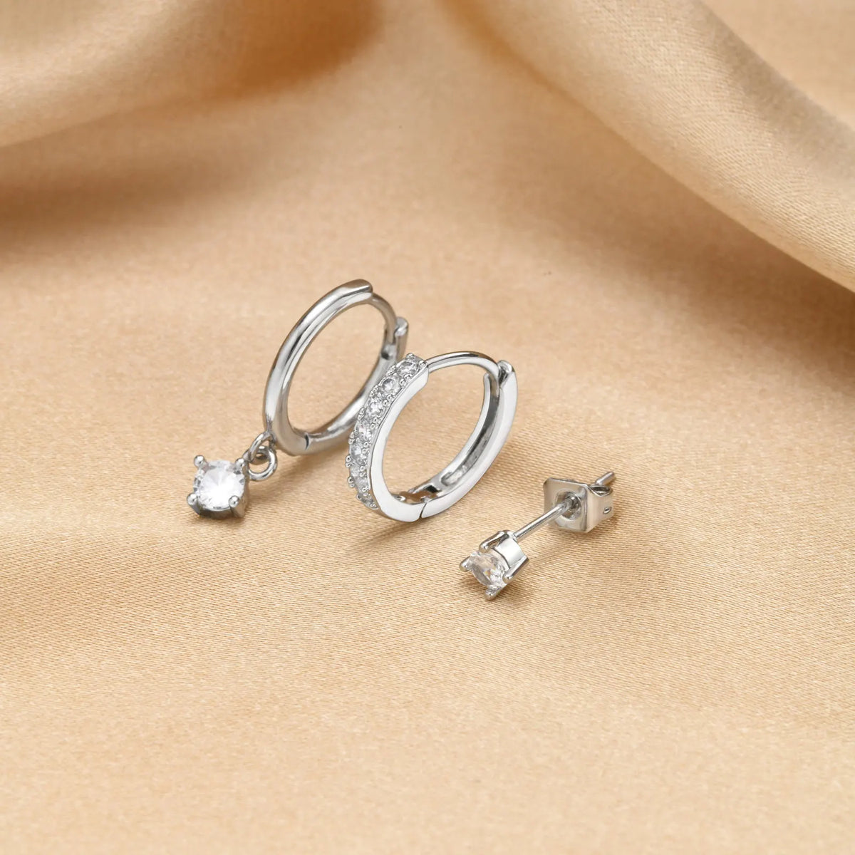 3-Piece Cartilage Huggie Earrings Set – Silver Tone Hypoallergenic Huggie Hoop Earrings SPOT