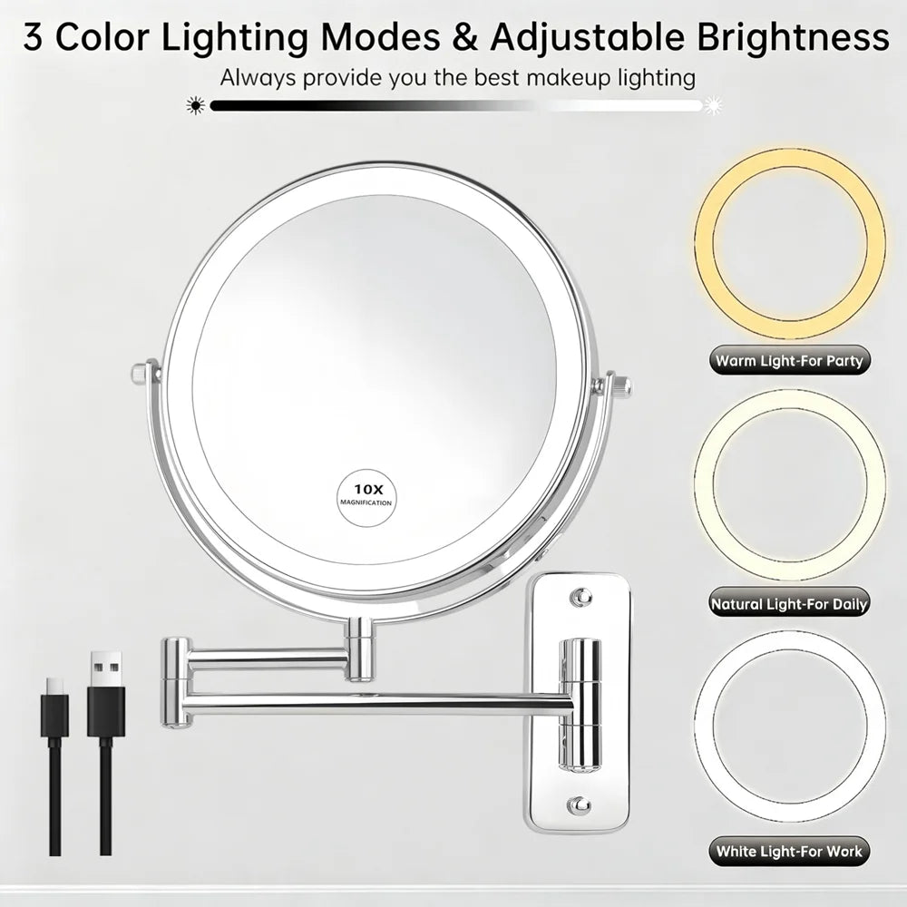 8-Inch Lighted Makeup Mirror | 10x Magnification, USB Rechargeable Lighted Makeup Mirror SPOT
