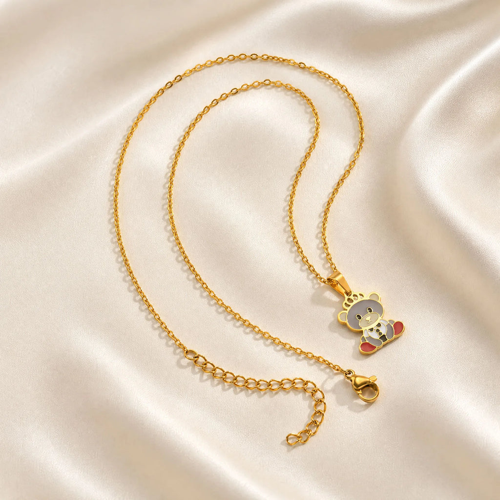 Cute Bear Enamel Crown Pendant Necklace – Stainless Steel Pendant Necklace SPOT