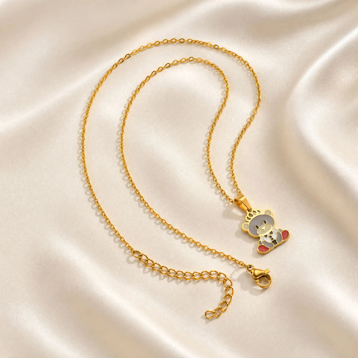 Cute Bear Enamel Crown Pendant Necklace – Stainless Steel Pendant Necklace SPOT