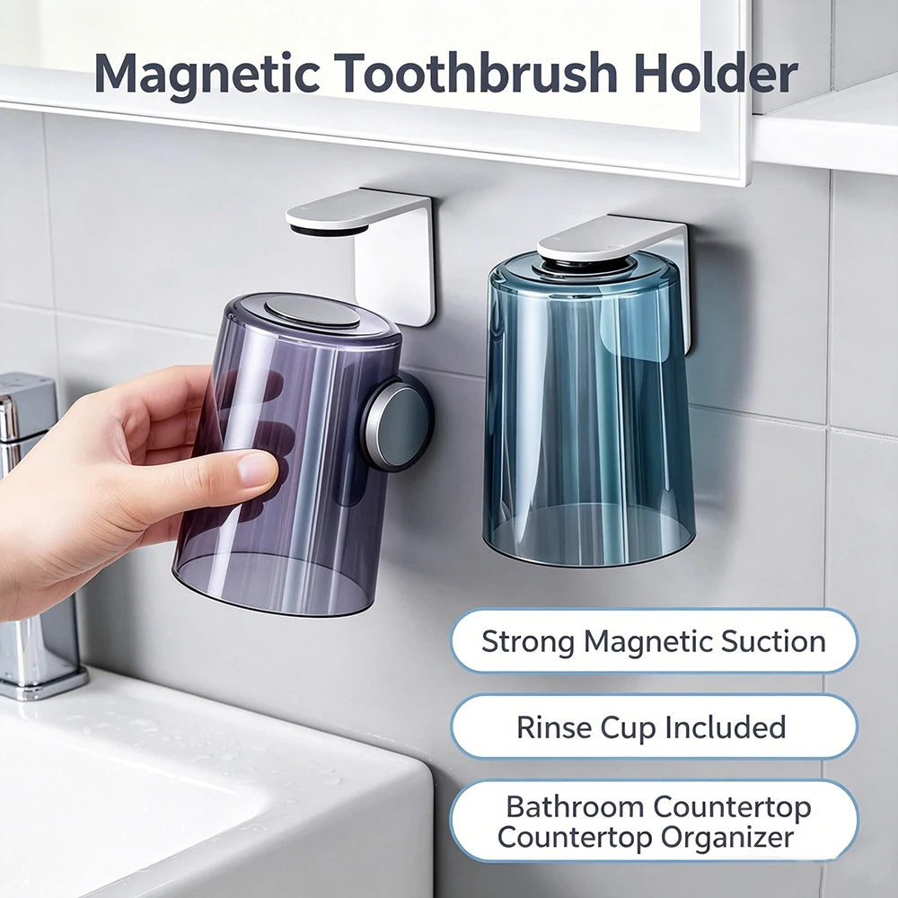 Magnetic Flip Wall-Mount Toothbrush Cup & Holder Toothbrush Holder SPOT