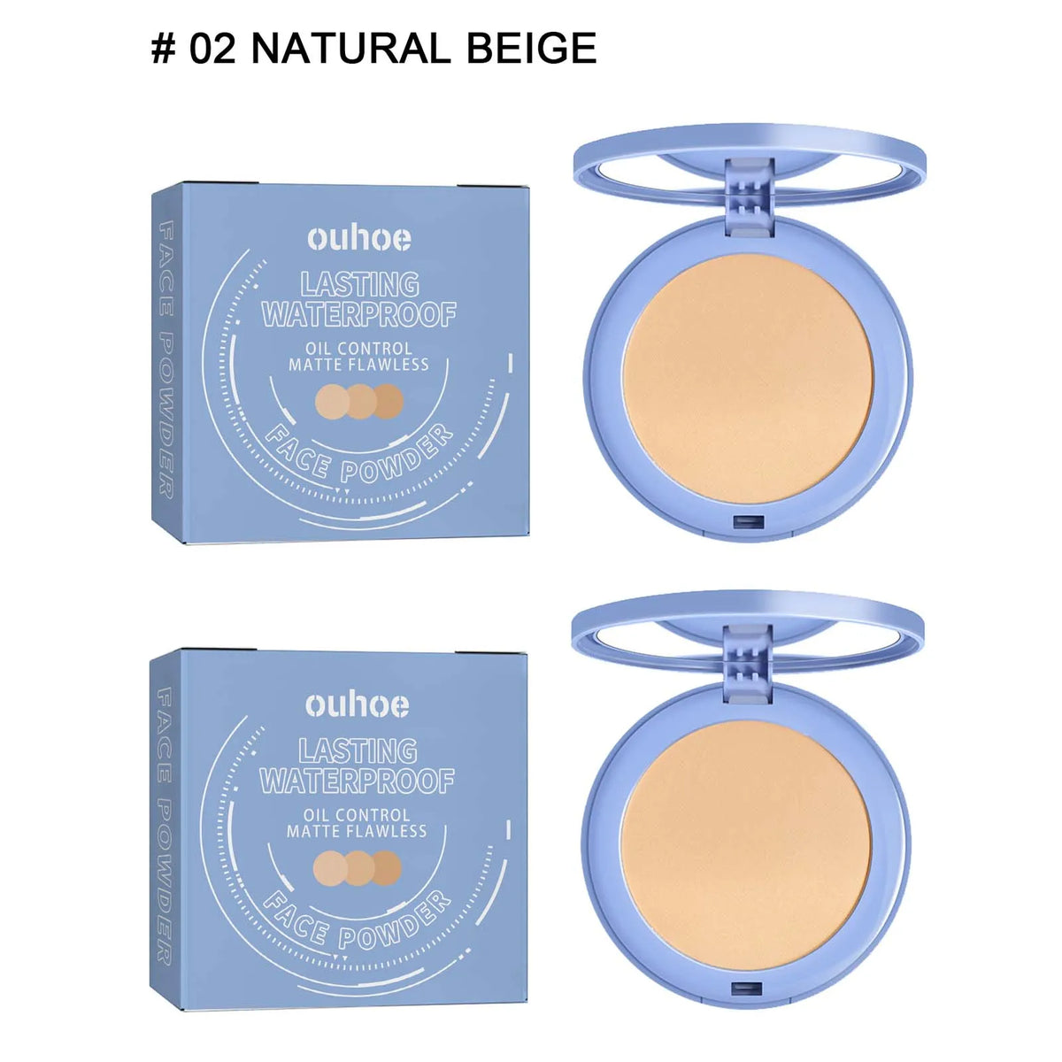 Ouhoe Matte Setting Pressed Powder – Oil Control & Full Coverage Setting Pressed Powder SPOT 2Pc natural beige