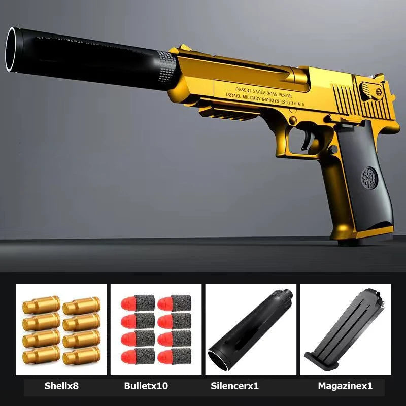 Desert Eagle Toy Pistol – Shell Ejection Foam Bullet Blaster Toy Foam Blaster SPOT Gold-A