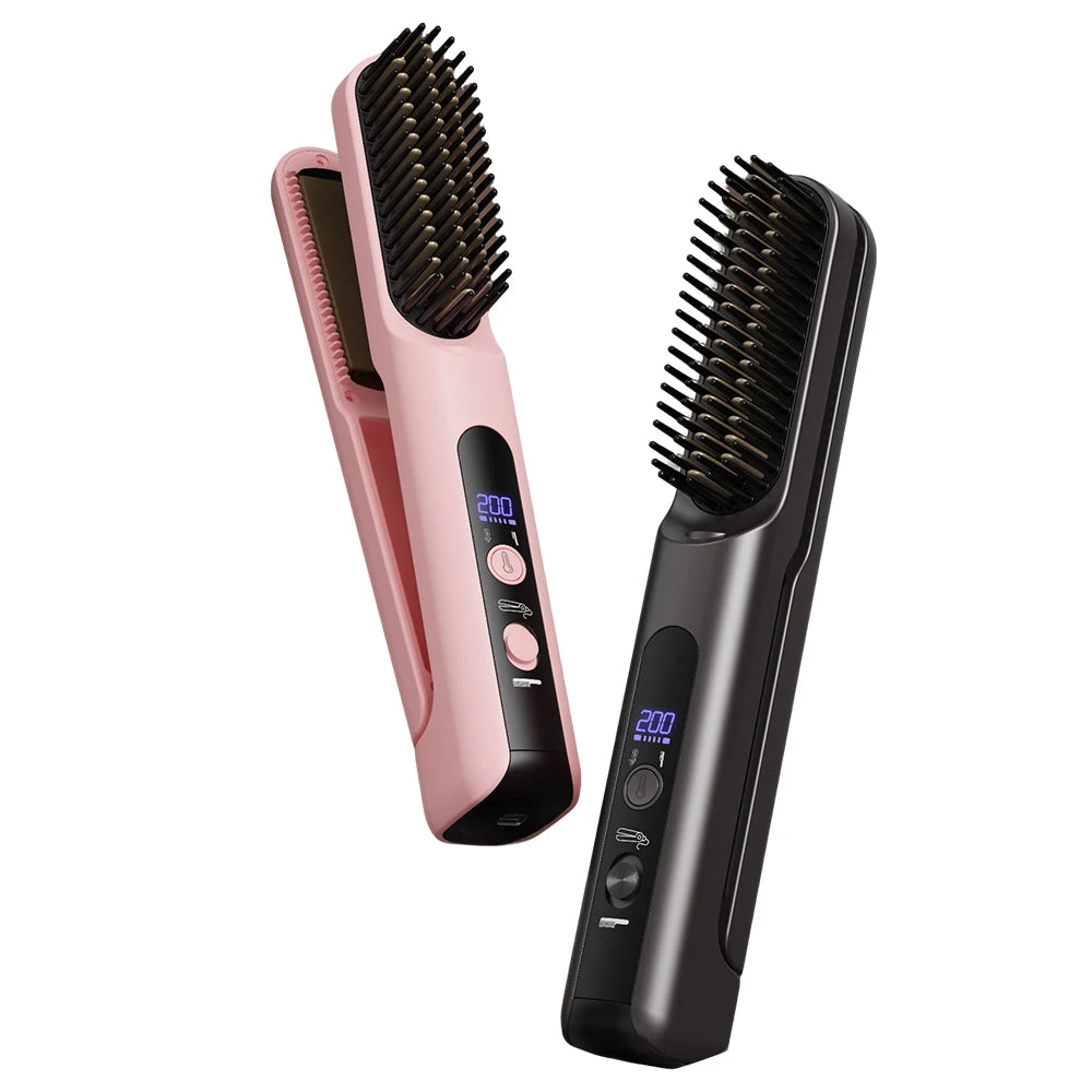 Cordless 2-in-1 Hair Straightener Comb & Flat Iron – USB Travel Hair Straightener Brush SPOT