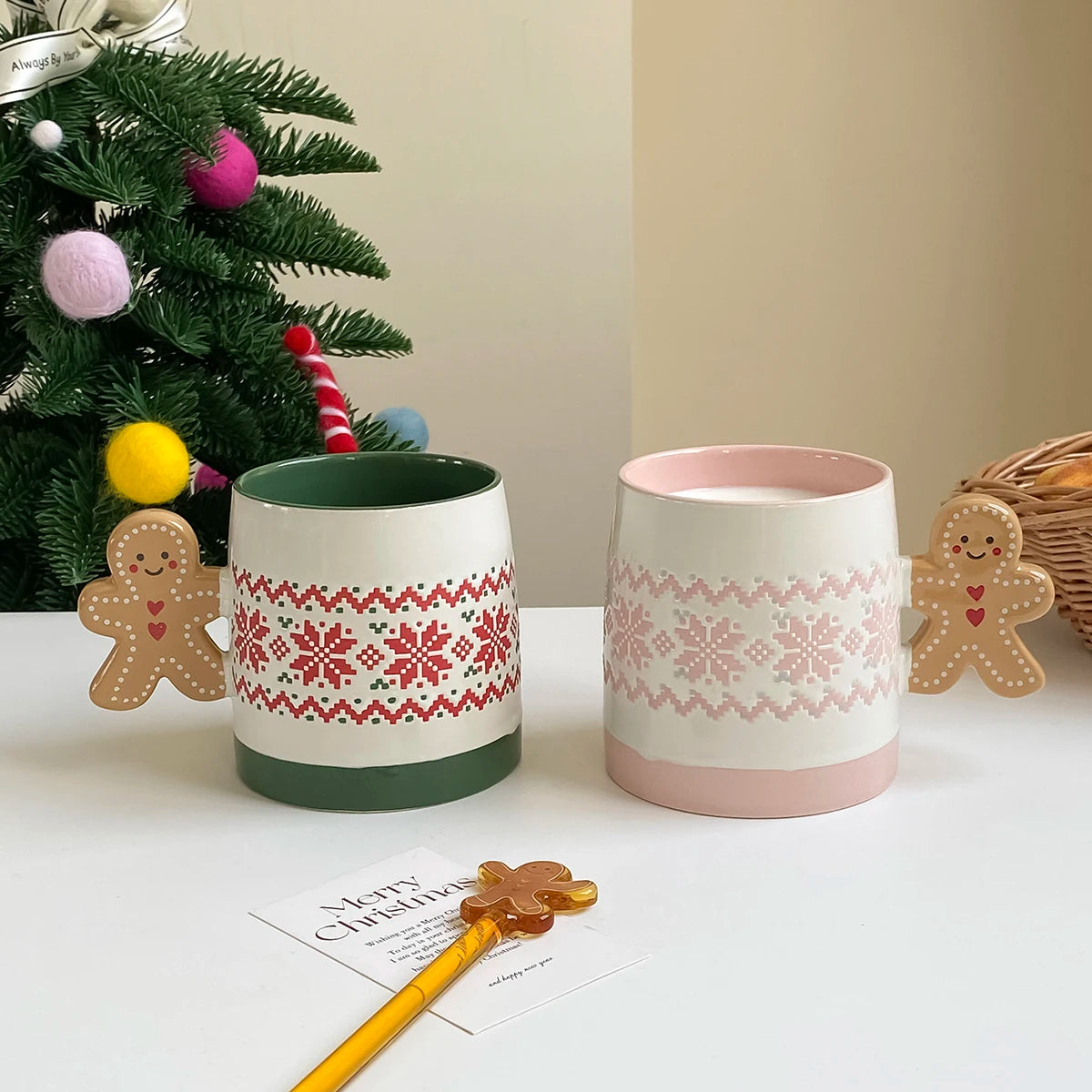 Gingerbread Man Ceramic Christmas Mug – Snowflake Texture Ceramic Coffee Mug SPOT