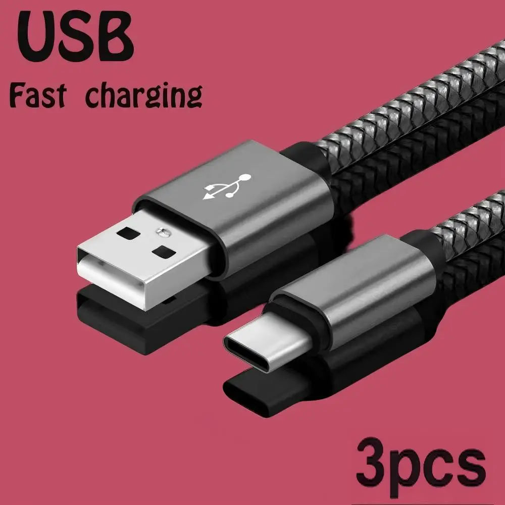Nylon Braided USB-A to USB-C Fast Charging Cable 1M 2M 3M USB Charging Cable SPOT 3 pcs 3m