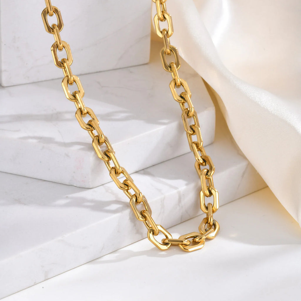 Chunky Paperclip Link Chain Choker Necklace – Gold Stainless Steel Chain Choker Necklace SPOT