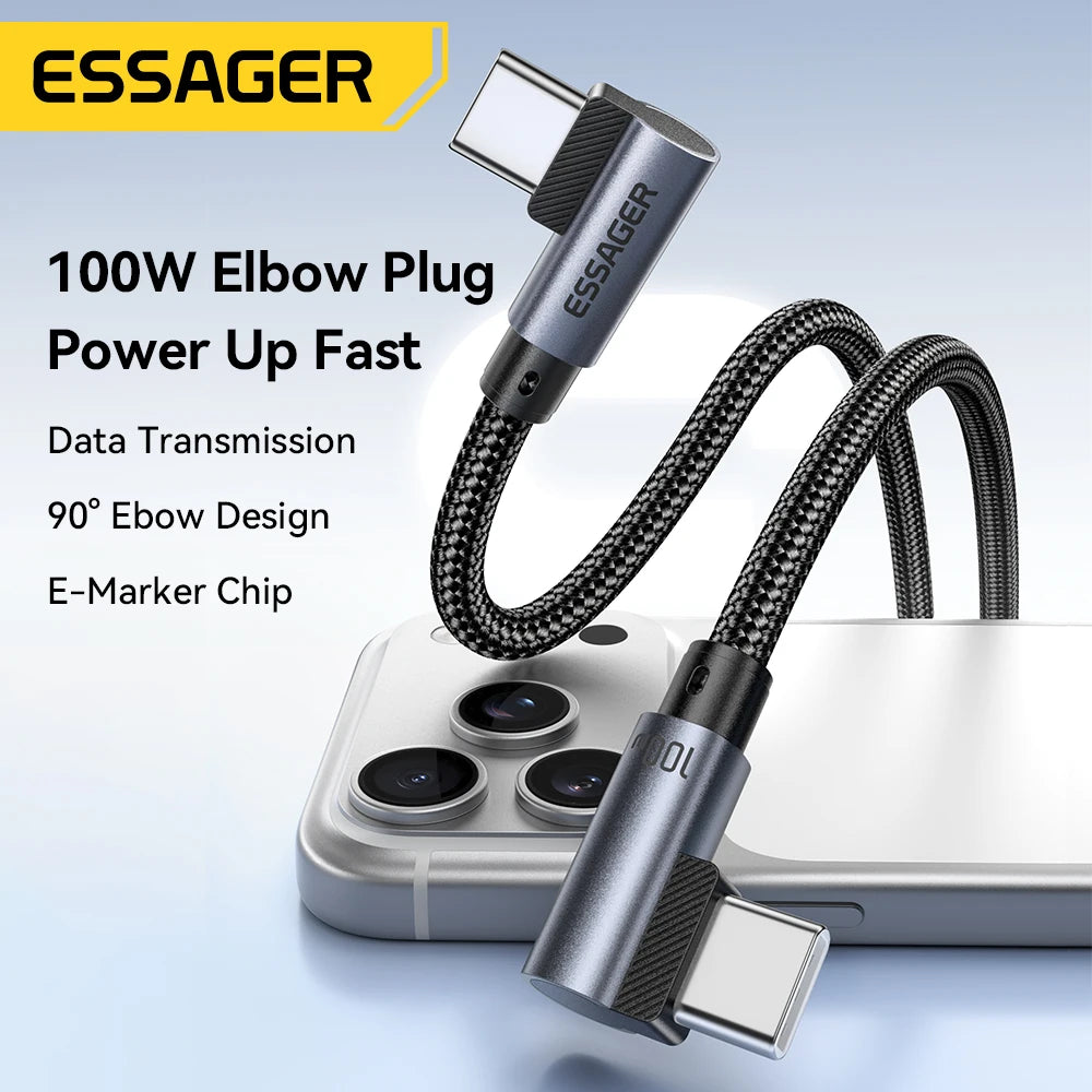 Essager 100W Elbow USB-C to USB-C Fast Charging Cable USB-C Charging Cable SPOT