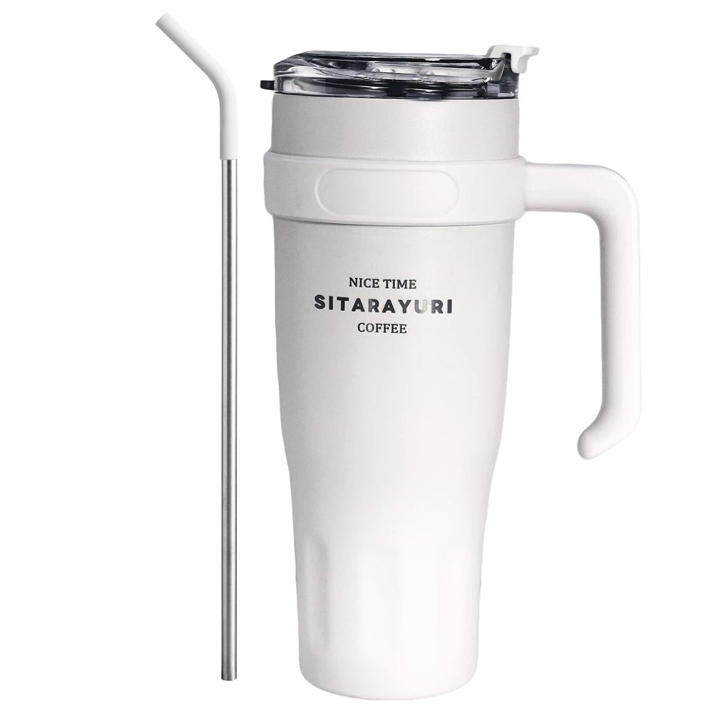 38.55oz Insulated Ice Tumbler – Stainless Steel with Handle & Straw Insulated Tumbler SPOT