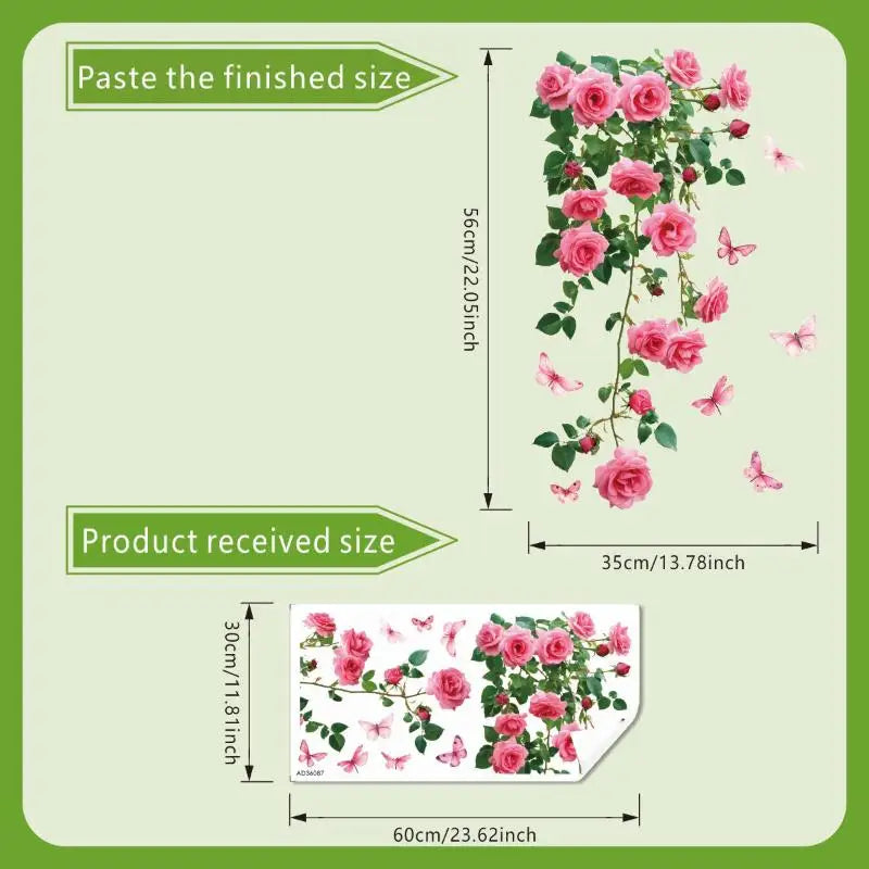 Pink Rose Butterfly Removable Wall Decal – PVC Window Sticker Wall Decal Sticker SPOT