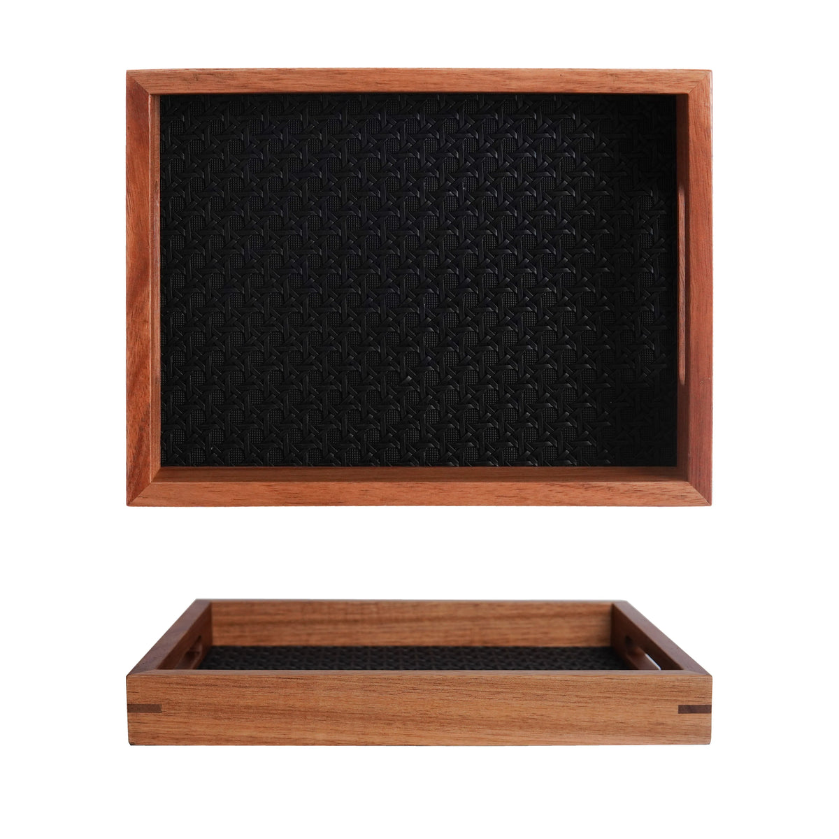 Bamboo Woven Acacia Wood Decorative Tray – Jewelry & Home Decorative Wood Tray SPOT Black-M