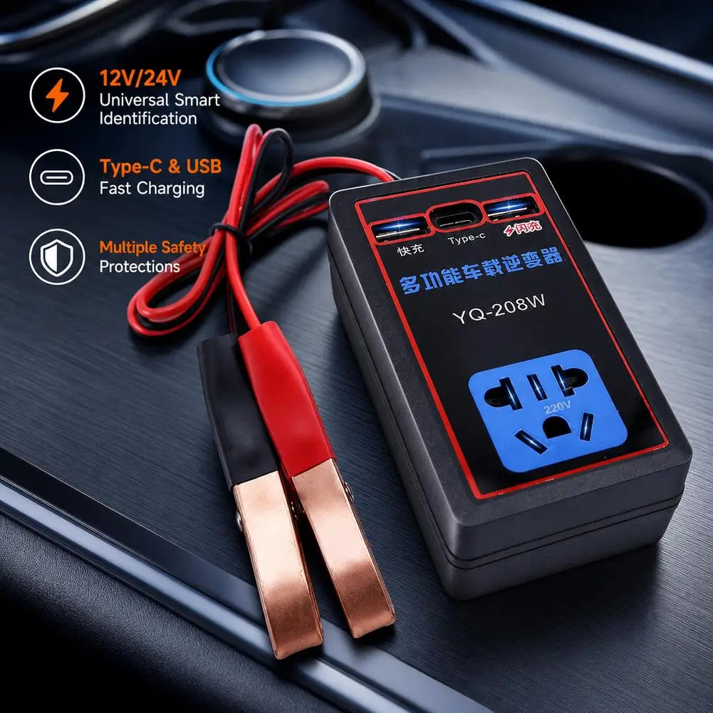 Car Power Inverter 12/24V to 110/220V with USB & Battery Clips Car Power Inverter SPOT