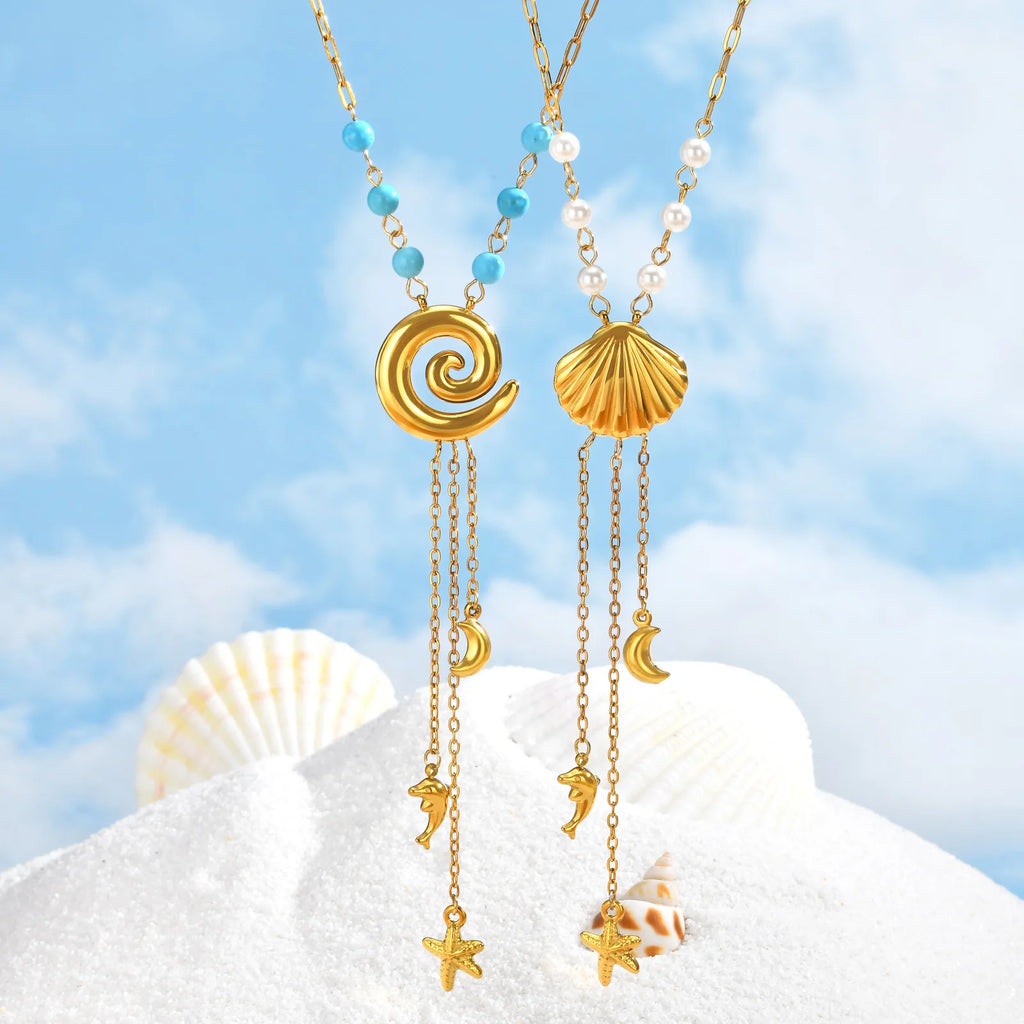 Ocean Y Necklace 18K Gold Plated – Dolphin Starfish Pendant Pendant Necklace SPOT