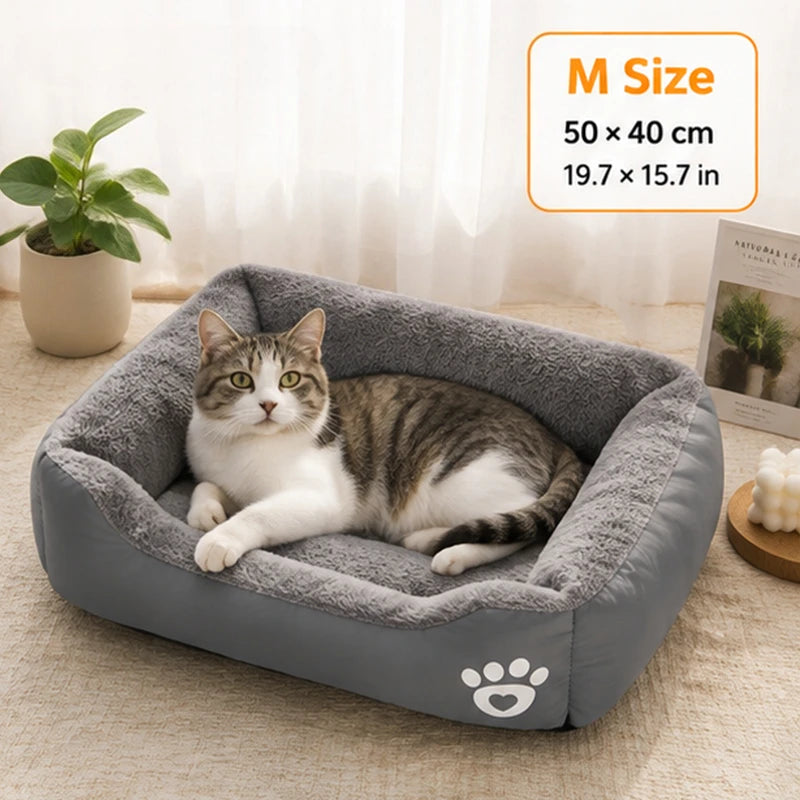 Soft Square Dog Sofa Bed – Warm Washable Pet Cushion Pet Sofa Bed SPOT Gray-50x40cm