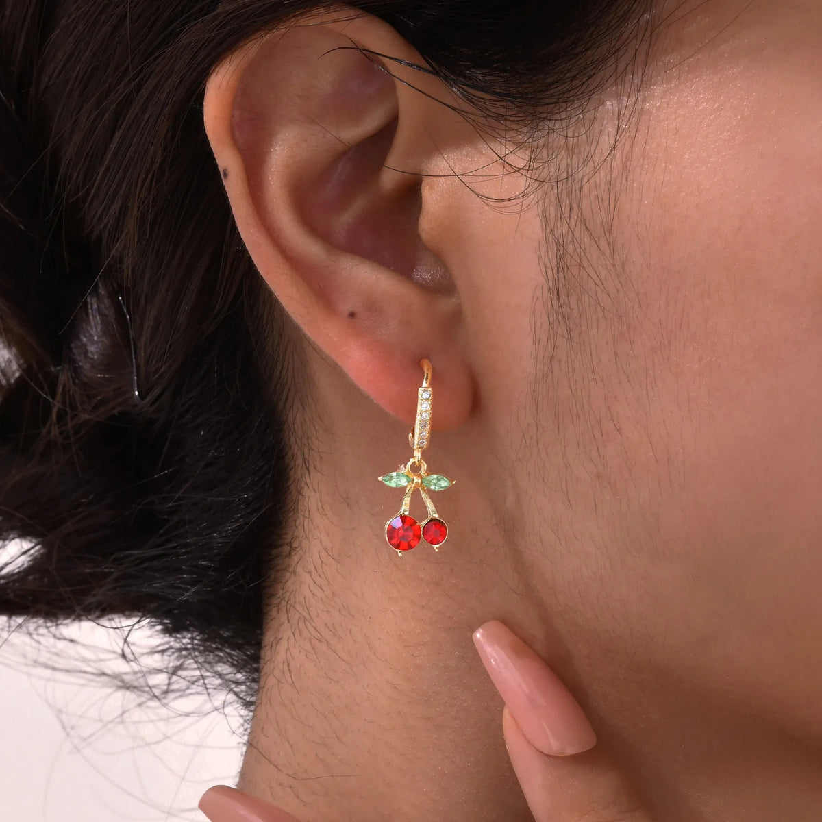 Cherry Zirconia Dangle Earrings – 14K Gold Plated & Hypoallergenic Dangle Drop Earrings SPOT