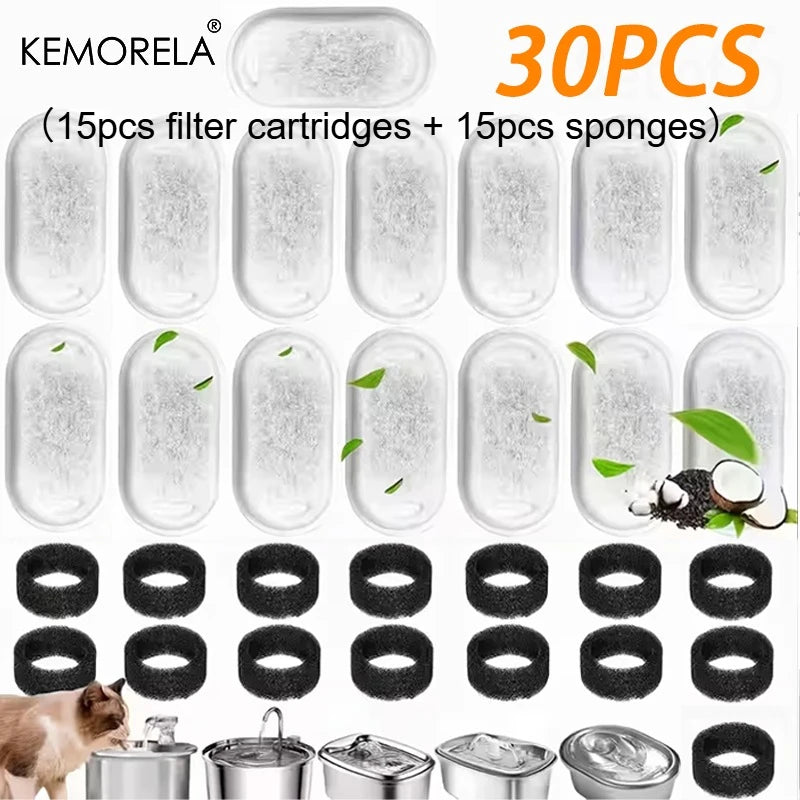 Kemorela 30-Pc Cat Fountain Replacement Filters – Activated Carbon Pet Fountain Filter SPOT 30pcs