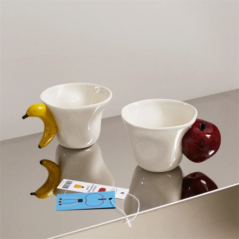 Hand-Painted Ceramic Fruit Mug – Banana & Apple Coffee Cup Ceramic Coffee Mug SPOT