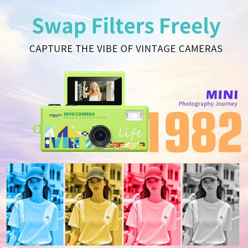 DIXSG Retro Mini CCD Vlog Camera 1080P HD Flip Screen Mini Digital Camera SPOT